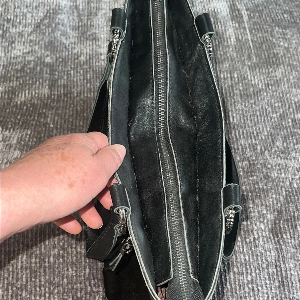 Montana West Black Leather/Pony Fur Tote Bag